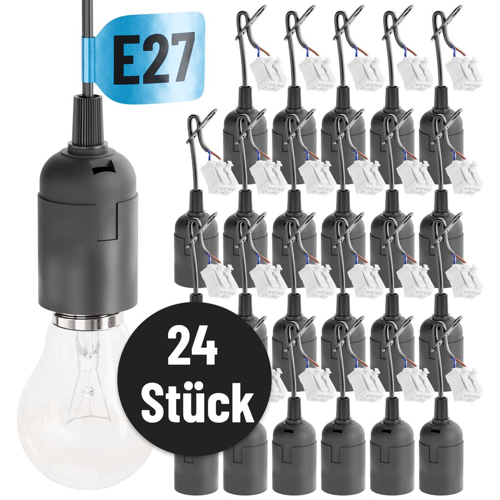 greate 24x Baufassung E27 schwarz mit Schnellverbinder - Produktbild 