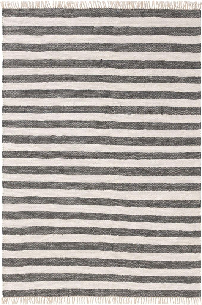 benuta Baumwollteppich Tom Grau/Weiß 200x300 cm Skandinavisch Wohnzimmerteppich Fransen Baumwolle Rechteckig