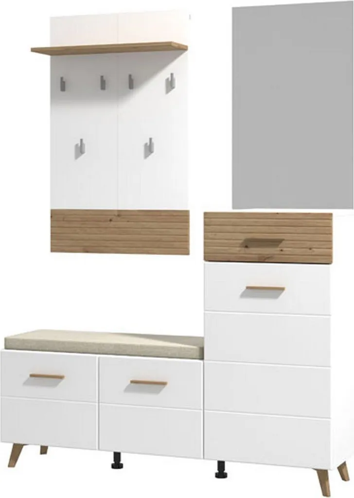 Vestiaire d'entrée complet avec miroir et rangements Blanc Mat Longa