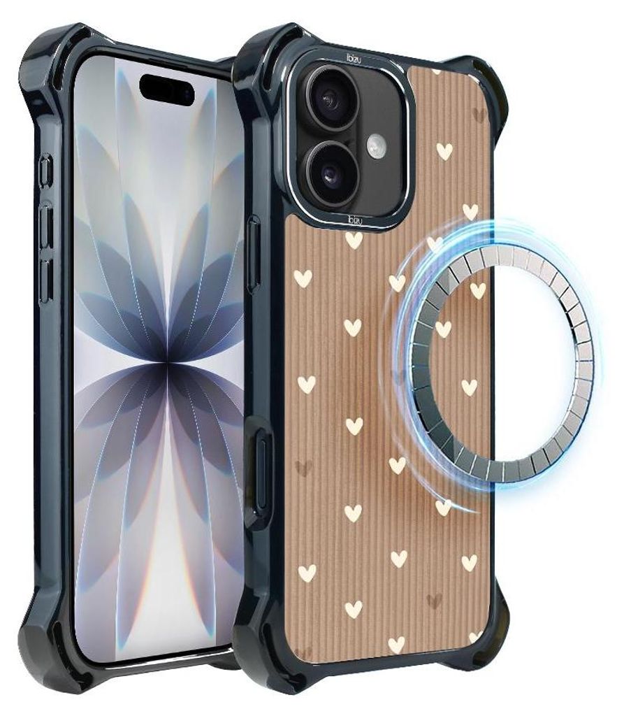 Schutzhülle für das iPhone 17, MagSafe-kompatibel, verstärkte Ecken, schwarz, beigefarbene Herzchen