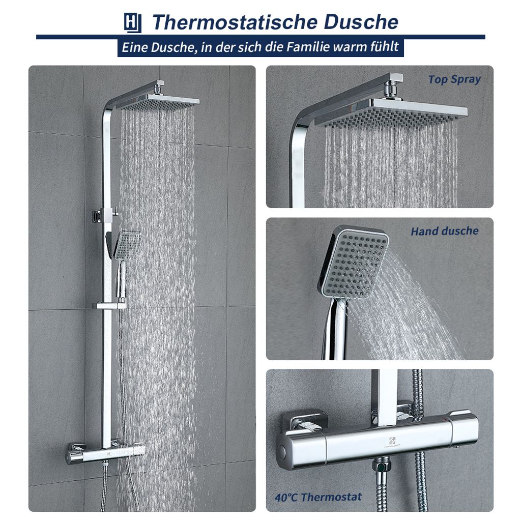 Homelody Dusche Duschsystem mit Thermostat Regendusche 2 Produktbild 2