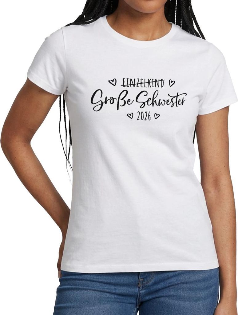 Spreadshirt Große Schwester 2026 Einzelkind Ende Herz Frauen T-Shirt, S, Weiß