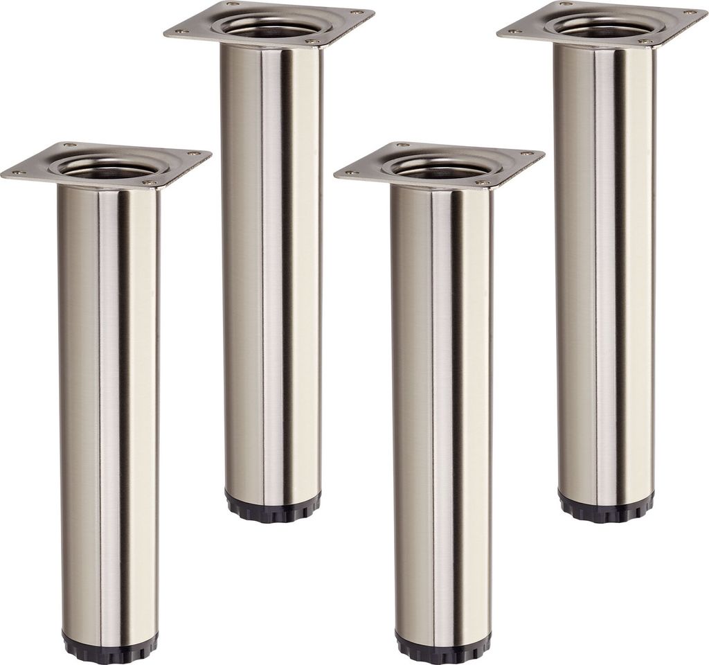 4 Stück Möbelfüße BRAVO Höhe 200 mm (+ 10 mm) Ø 40 mm Edelstahloptik höhenverstellbare Schrankfüße aus Stahl belastbar bis 50 kg pro Stell...
