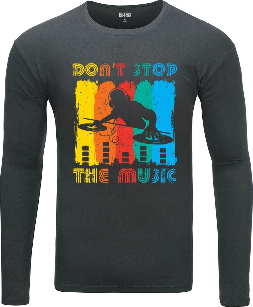 Herren Warm, Langarm-T-Shirt mit Druck Bunte Musik Dunkelgrau Gr.S