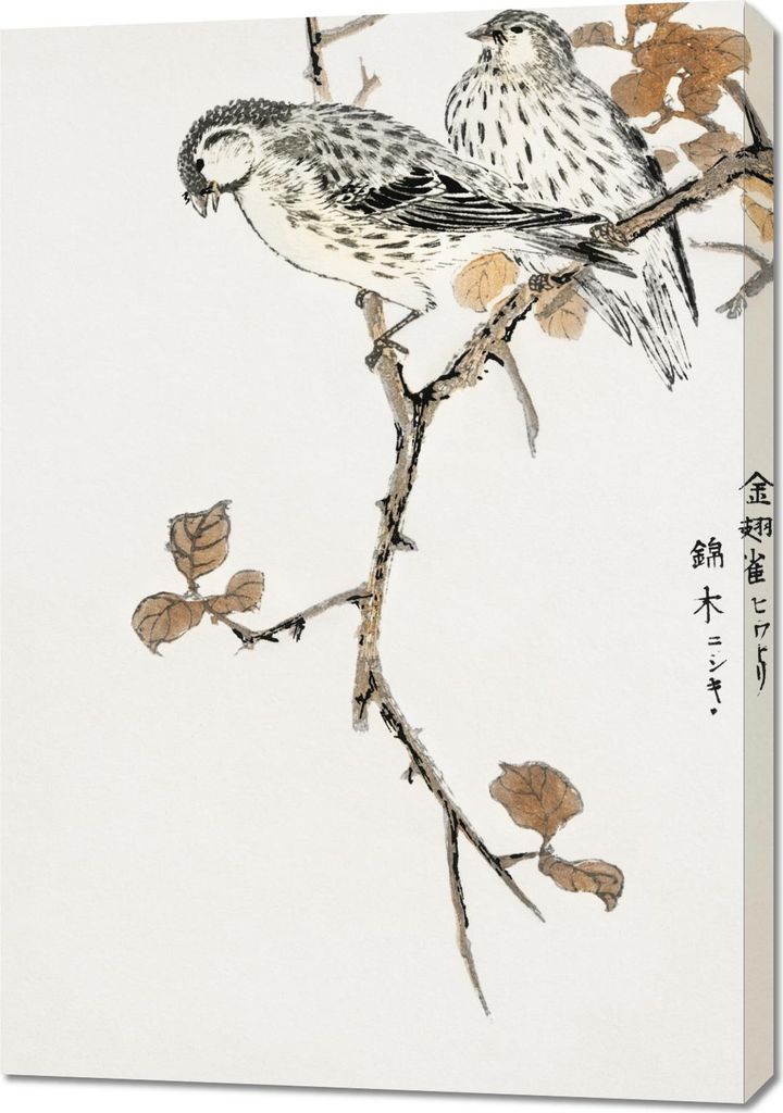 Bild 70x100cm Siskin und Euonymus Alata, Kashu Vintage für das Wohnzimmer