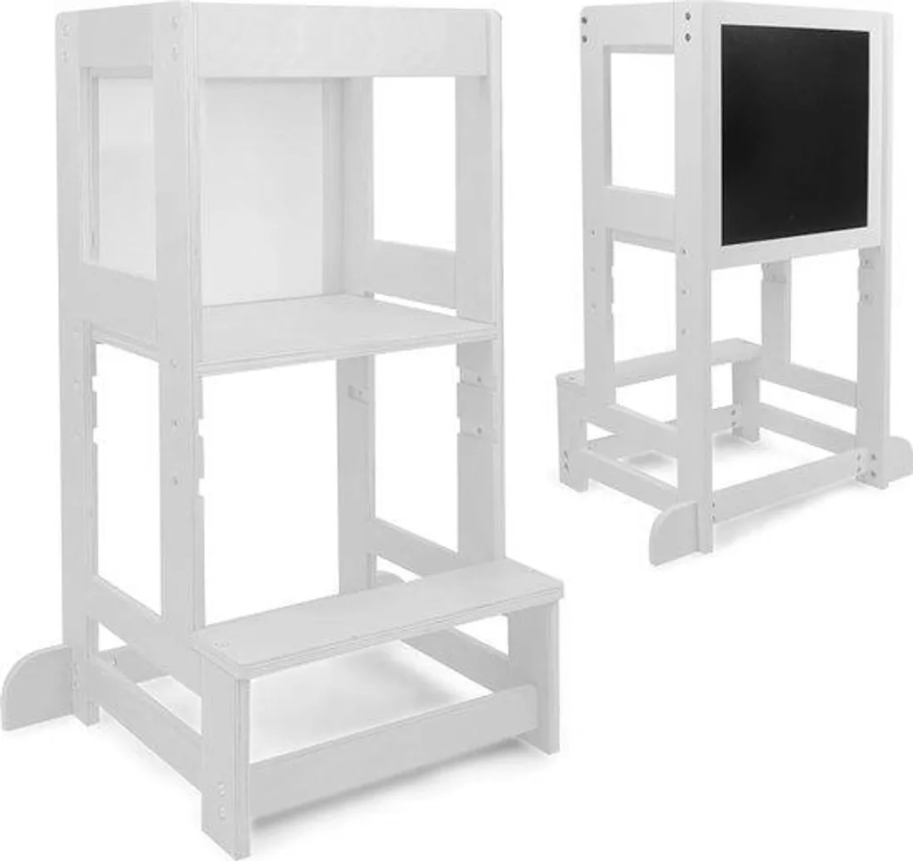 Tour d'observation Montessori avec tableau noir - Meuble 2-en-1 blanc