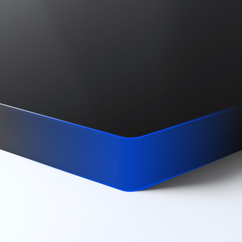 Close up of a black product with a blue accent on a white background.