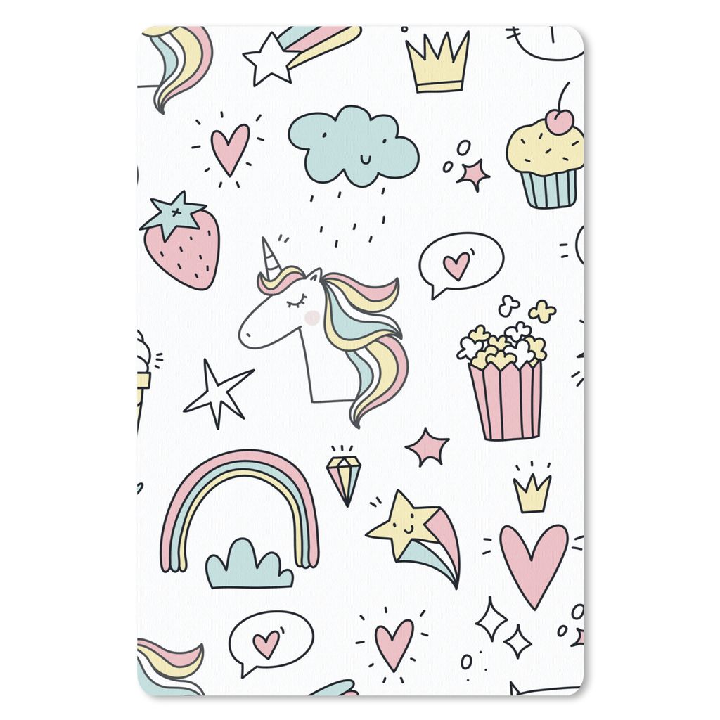 MuchoWow Mauspad Mousepad Schnittmuster - Einhorn - Kinder - Mädchen - Regenbogen - Pastell 18x27 cm - Mousepads - Maus Mat - Pad - Mausunterlage