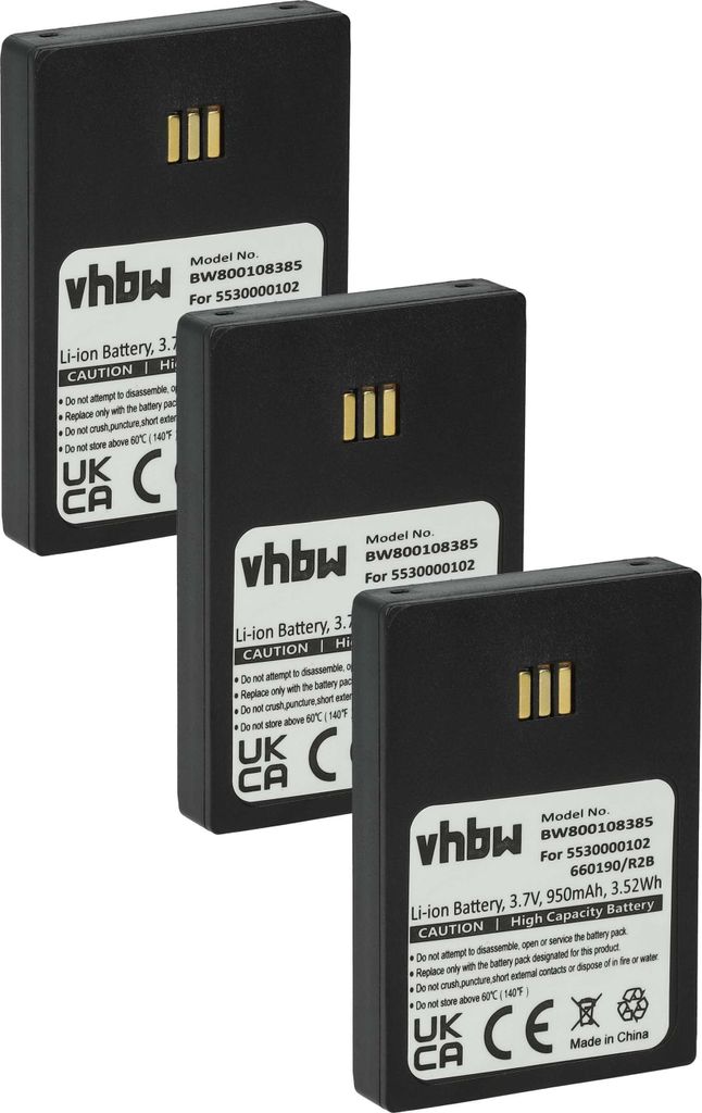 vhbw 3x Akku kompatibel mit Ascom 9D62, D62 DECT, i62 Messenger, D62, i62, DH4-ACAB schnurlos Festnetz Telefon (950 mAh, 3,7 V, Li-Ion) Schwarz