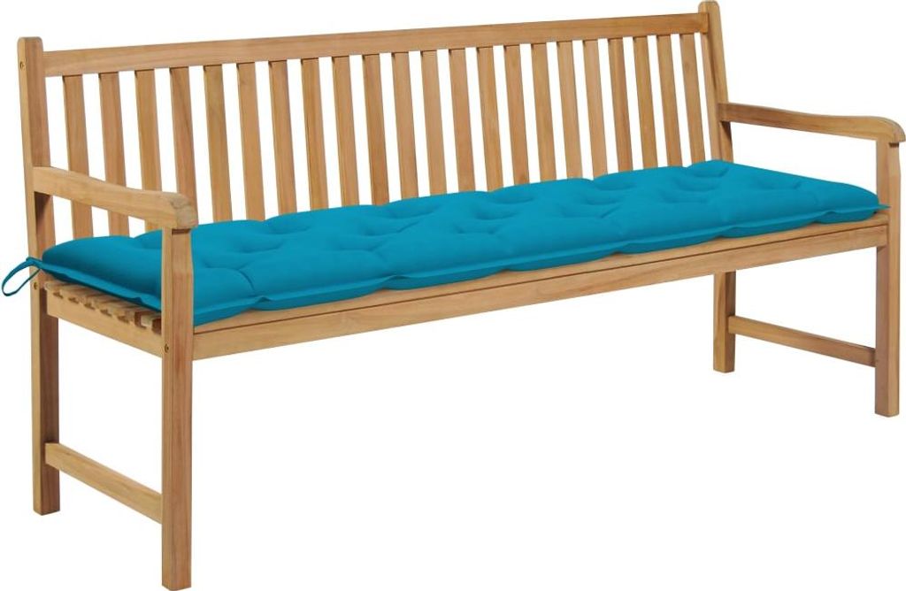 Gartenbank mit Hellblauer Auflage 175 cm Massivholz Teak