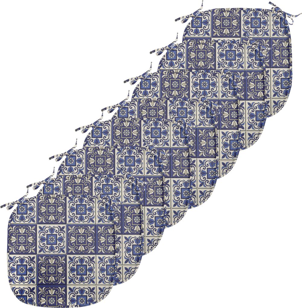 ABAKUHAUS marokkanisch Polster für Esszimmerstühle, Squares Azulejos, Dekoratives wasserfestes Kissen mit Riemen für Küchensitze, 40 cm x 40 cm...