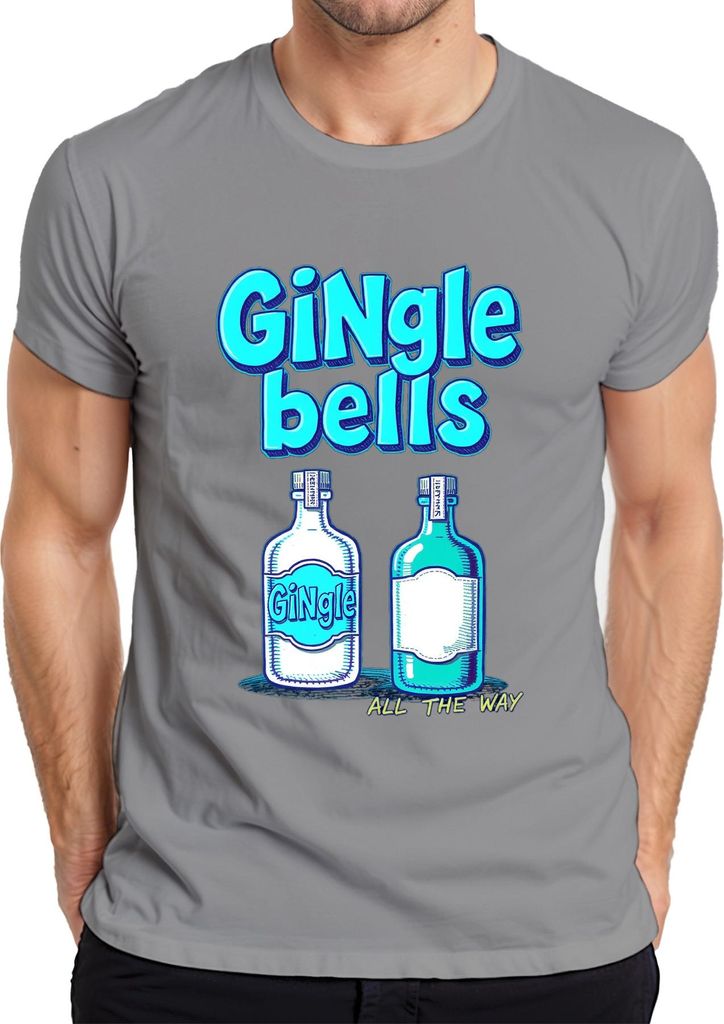 Gingle bells Weihnachten Gin Geschenk Gin Liebhaber All the way Herren T-Shirt, Grau, 3XL