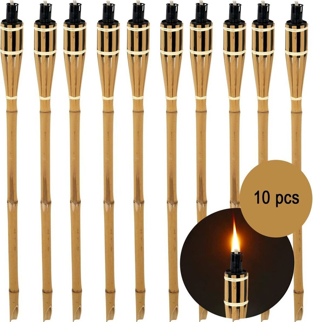Bambusfackel 10 Stück Gartenfackeln mit Docht 90cm Produktbild 1