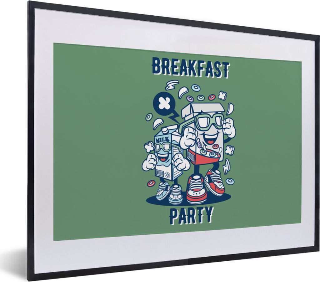 MuchoWow MuchoWow Gerahmtes Poster Jahrgang - Milch - Cornflakes 40x30 cm - Poster mit zchwarzem Bilderrahmen - Bilderrahmen - Poster im Rahmen