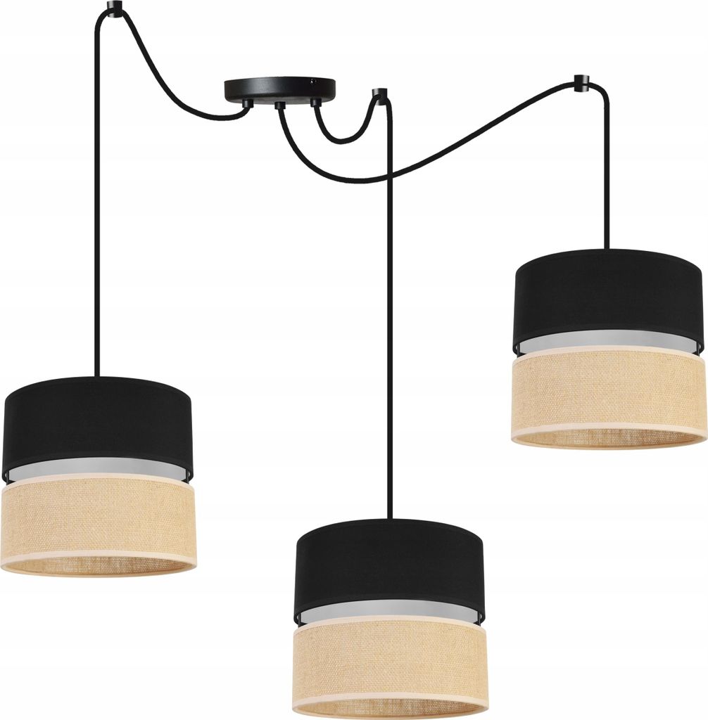 Light-Home Juta Spider Hängelampe - Metall mit Lampenschirm aus Stoff - E27 - Spider 3-Flammig 20 cm - Schwarz Basis und Jute und Schwarz