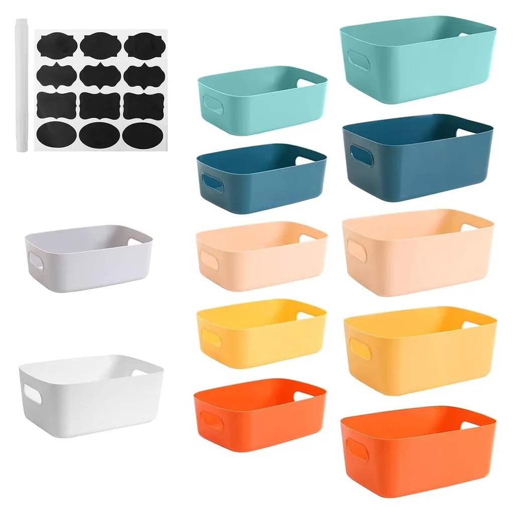 Lot de 12 bacs de rangement en plastique avec poignées - 2 tailles