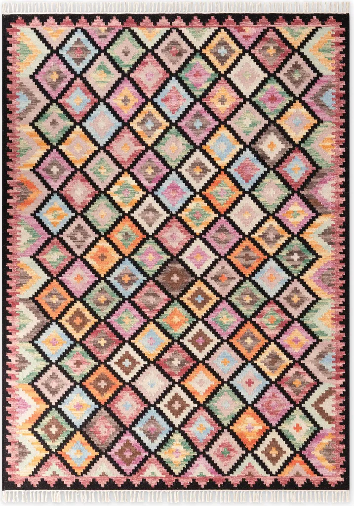 Grand Tapis de Salon Style Kelim Noir et Multicolore Hanse Home Kamal
