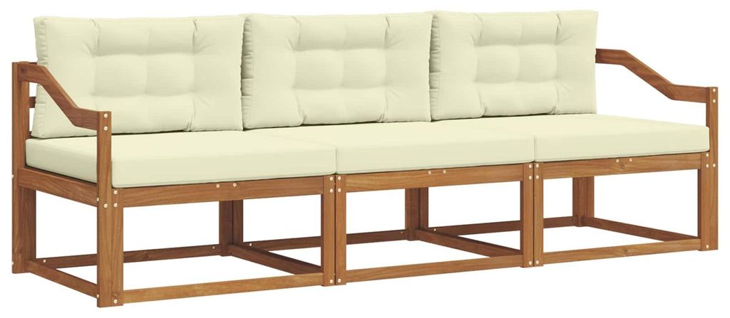 vidaXL Outdoor-Sofagarnitur mit Kissen 3 pcs Natur und Creme