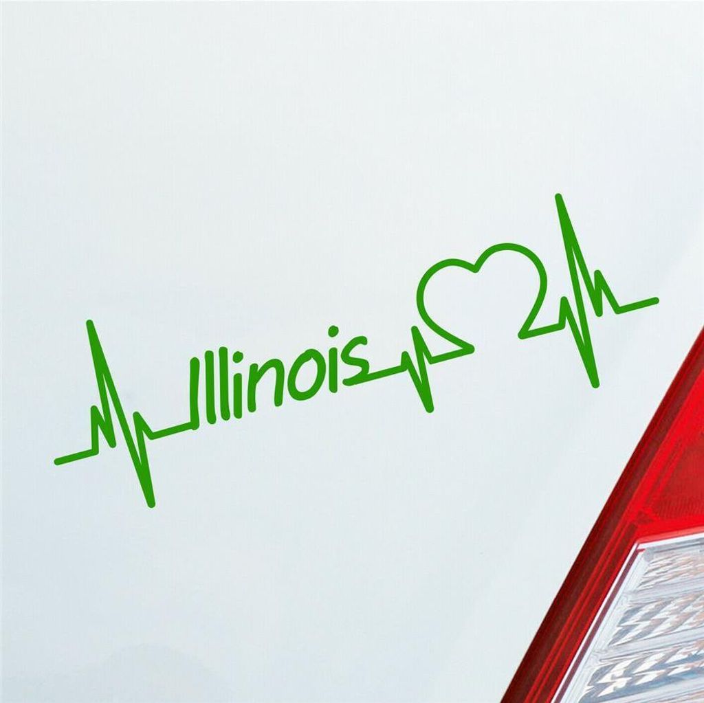 Auto Aufkleber Illinois Herz Herzschlag 19x6 cm Hellgrün Sticker Heckscheibenaufkleber