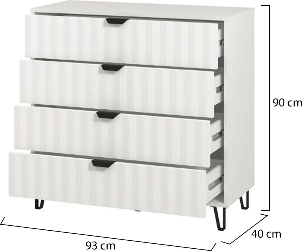 Meuble de Rangement Blanc 4 Tiroirs Commode de Chambre Design Maggiora - 3