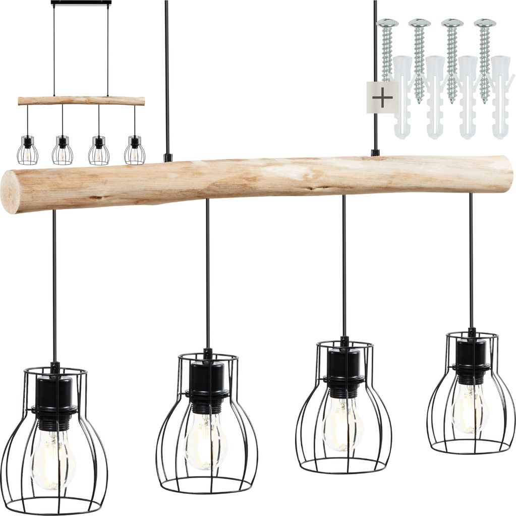 tectake® Pendelleuchte Woody 4-flammig, 4x E27, 40 W 82 x Produktbild 
