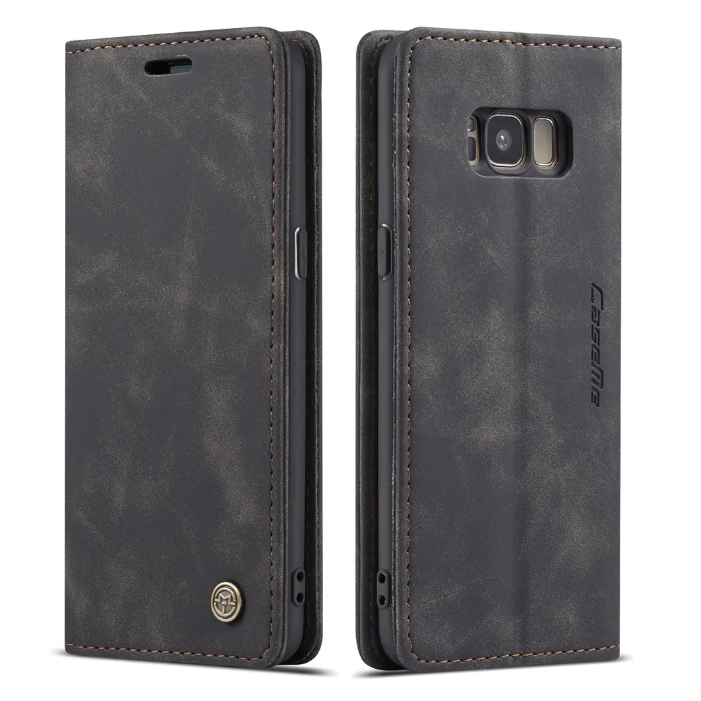 Custodia Galaxy S8 Plus, Custodia retrò in Finto cuoio, tasche per carte, chiusura magnetica, custodia con funzione stand per Samsung Galaxy S8 Plus Nero