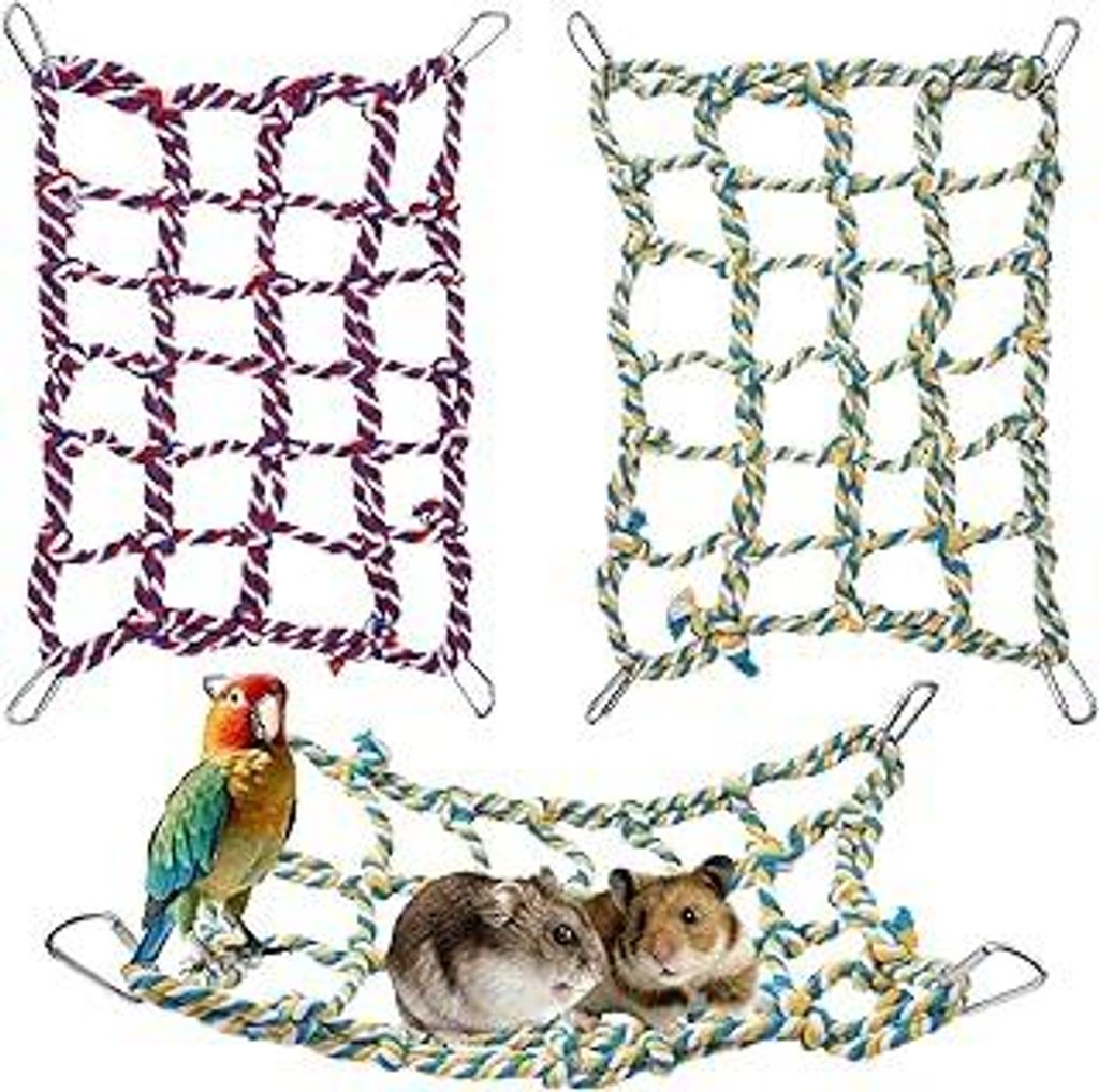 2 Stück Vogel Seil Kletternetz, 35 × 25 cm Gewebtes Kletternetz mit 4 Haken, Buntes Vögel Seil Kletternetz, Farbiges Kletterseilnetz für Kleint...