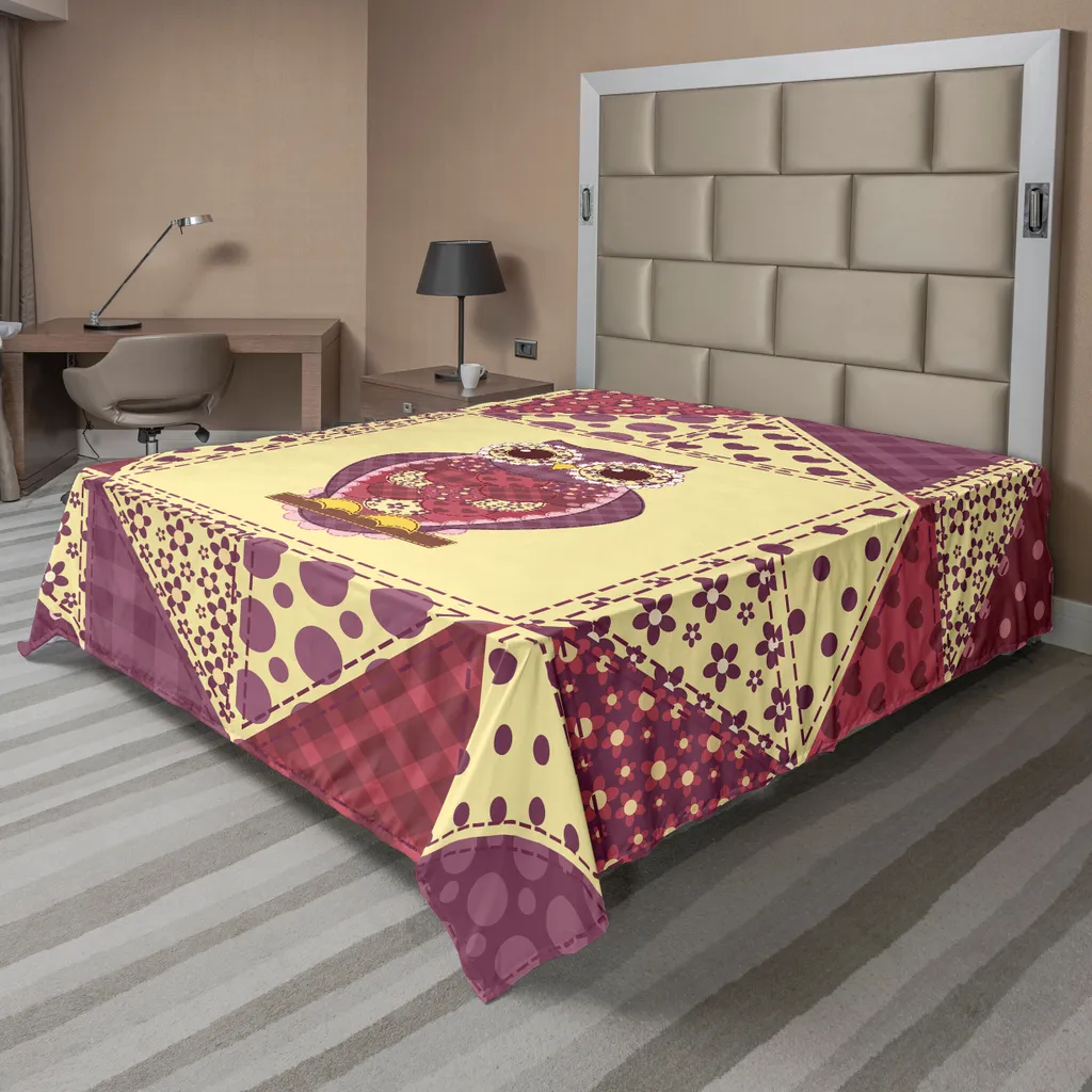 Drap de lit doux imprimé Hibou Vintage invisible et confortable Jaune