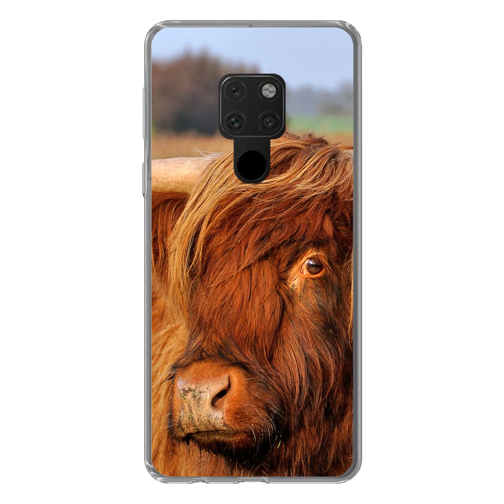 MuchoWow Handyhülle Schutzhülle Hülle für Huawei P40 Lite Schottischer Highlander - Gras - Baum Silikon Softcase Handy Hülle - Handy