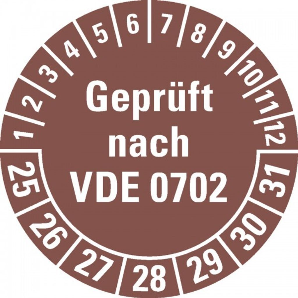 Dreifke Prüfplakette nach VDE 0702 25-31, braun, Dokumentenfolie, Ø3...