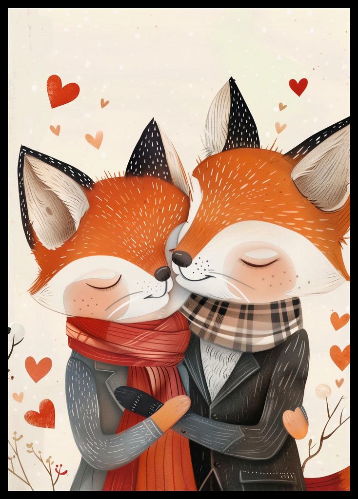 Plakat 42x59,4cm Zwei verliebte Füchse