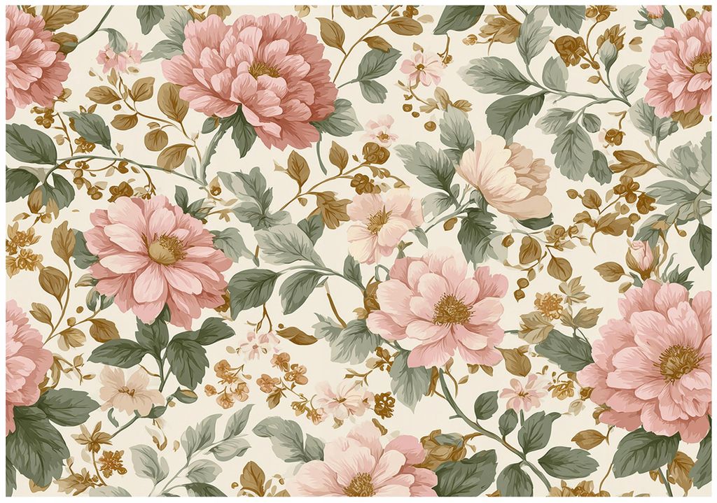Fototapete Blumen Vintage Blätter - 350x250 cm - Vliestapete Wohnzimmer Schlafzimmer - Vlies Fototapete Beige - 16401VX7
