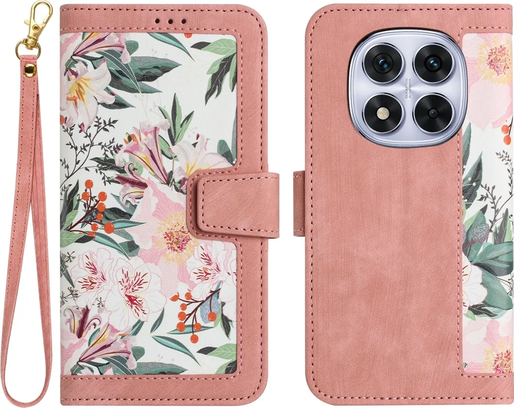 Cover Rosa Floreale per Redmi Note 14 Pro 5G | Stile Portafoglio