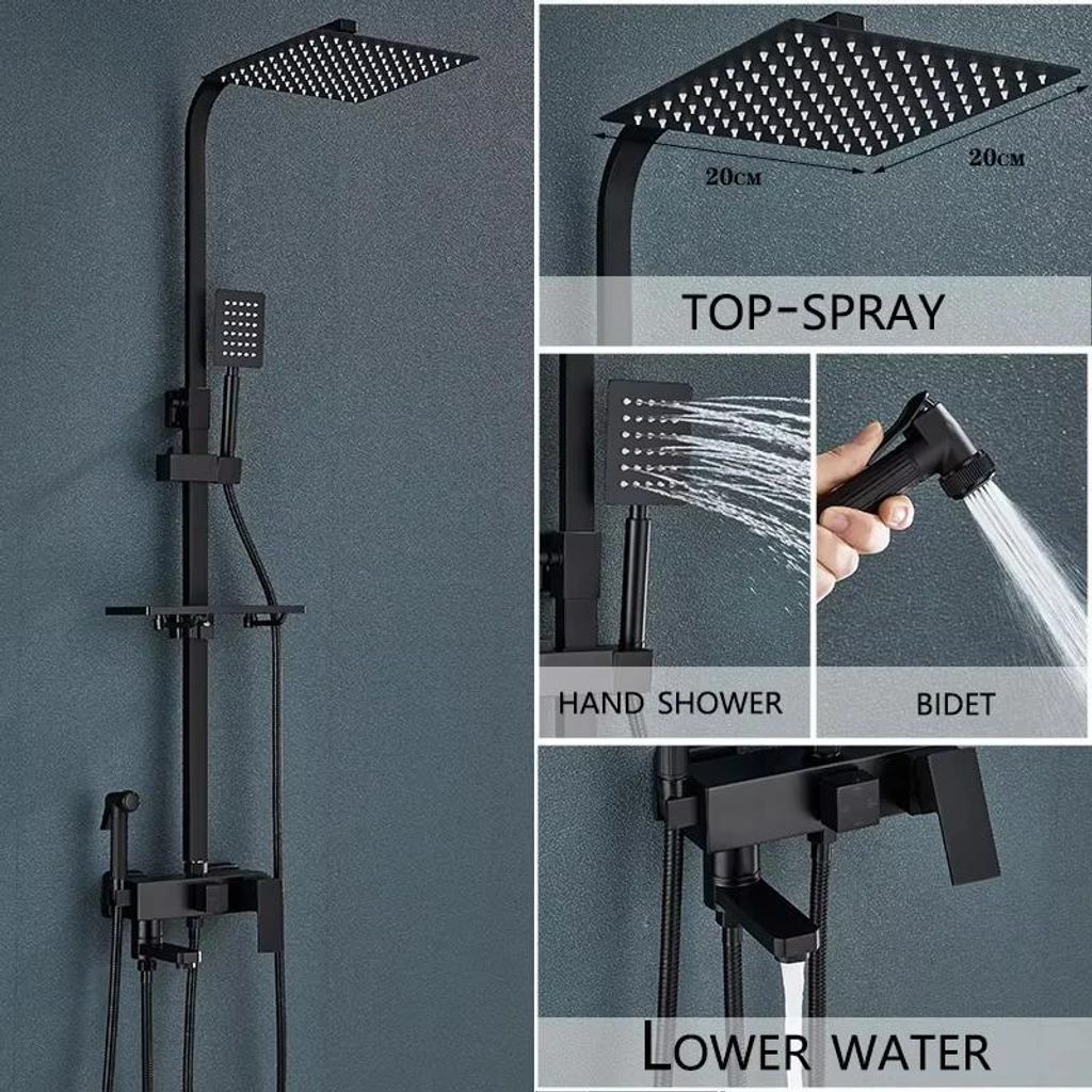 Regendusche & Badewannenarmatur - Wandmontiertes Duschsystem - 4-Wege-Umschalter - 20 cm Duschkopf - Mit Gleitstange - Einhebelmischer - Keramikkar...