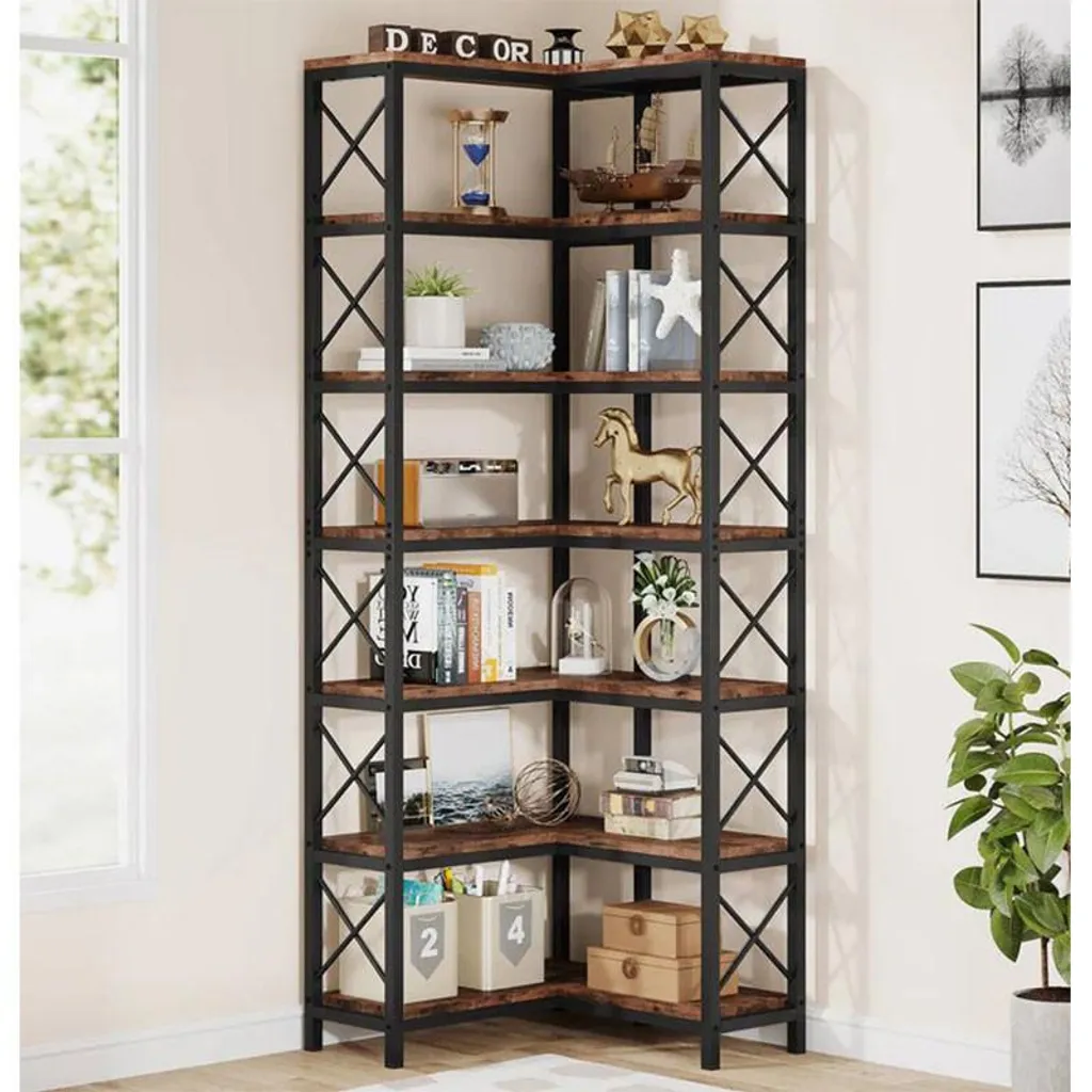 Meuble de rangement d'angle pour livres - Bibliothèque compacte 2 étages - 5