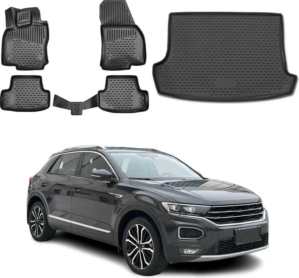 Fußmatten & Kofferraumwanne Set für VW T-Roc 2017-2025 Gummi TPE Schwarz 5x