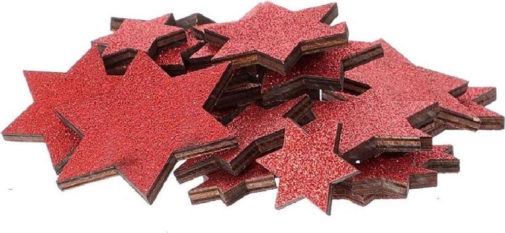 Streudeko Stern I rot glitzernd I 3 Größen 3cm+5cm+7cm I dicke Holzsterne - 0,32 € pro Stück