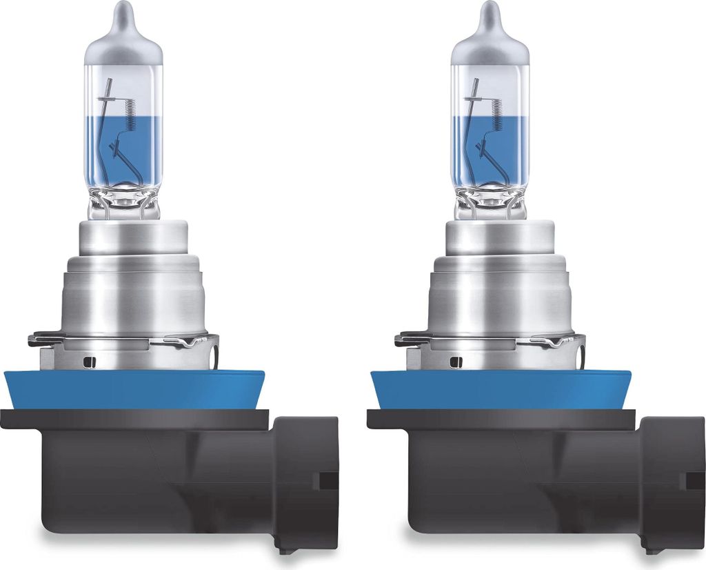Two car headlight bulbs are shown side-by-side against a white background.