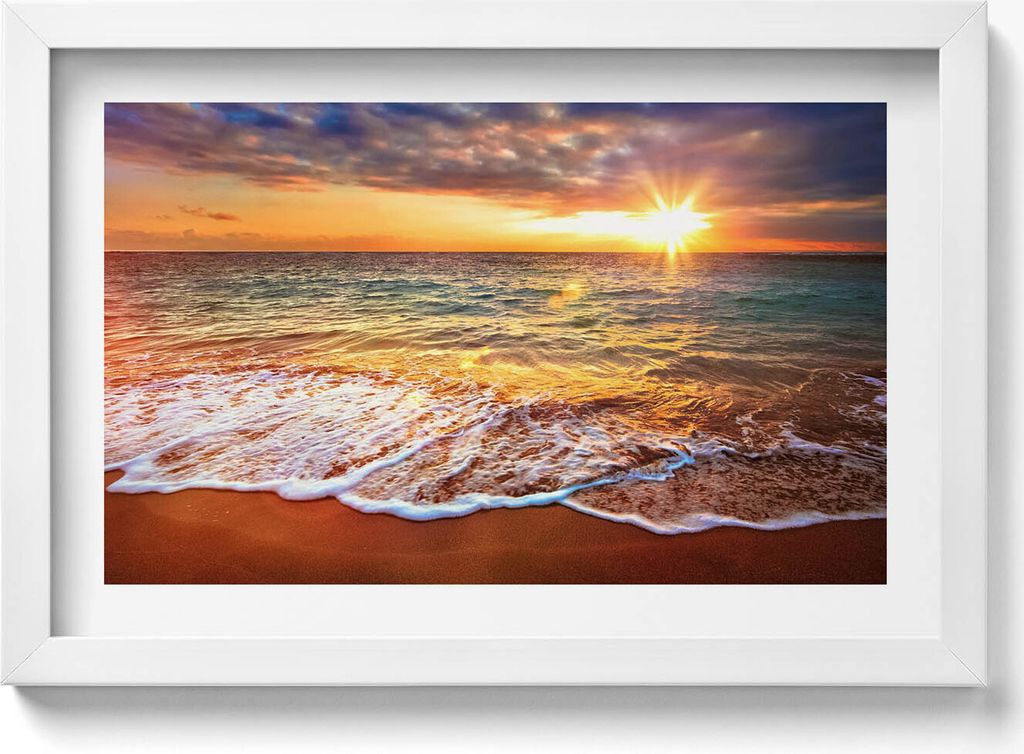 Wellen des Meeres bei Sonnenuntergang– Wandbild mit Rahmen – Gerahmtes Bild – Wanddekoration – 30x20 cm – Weiß Rahmen