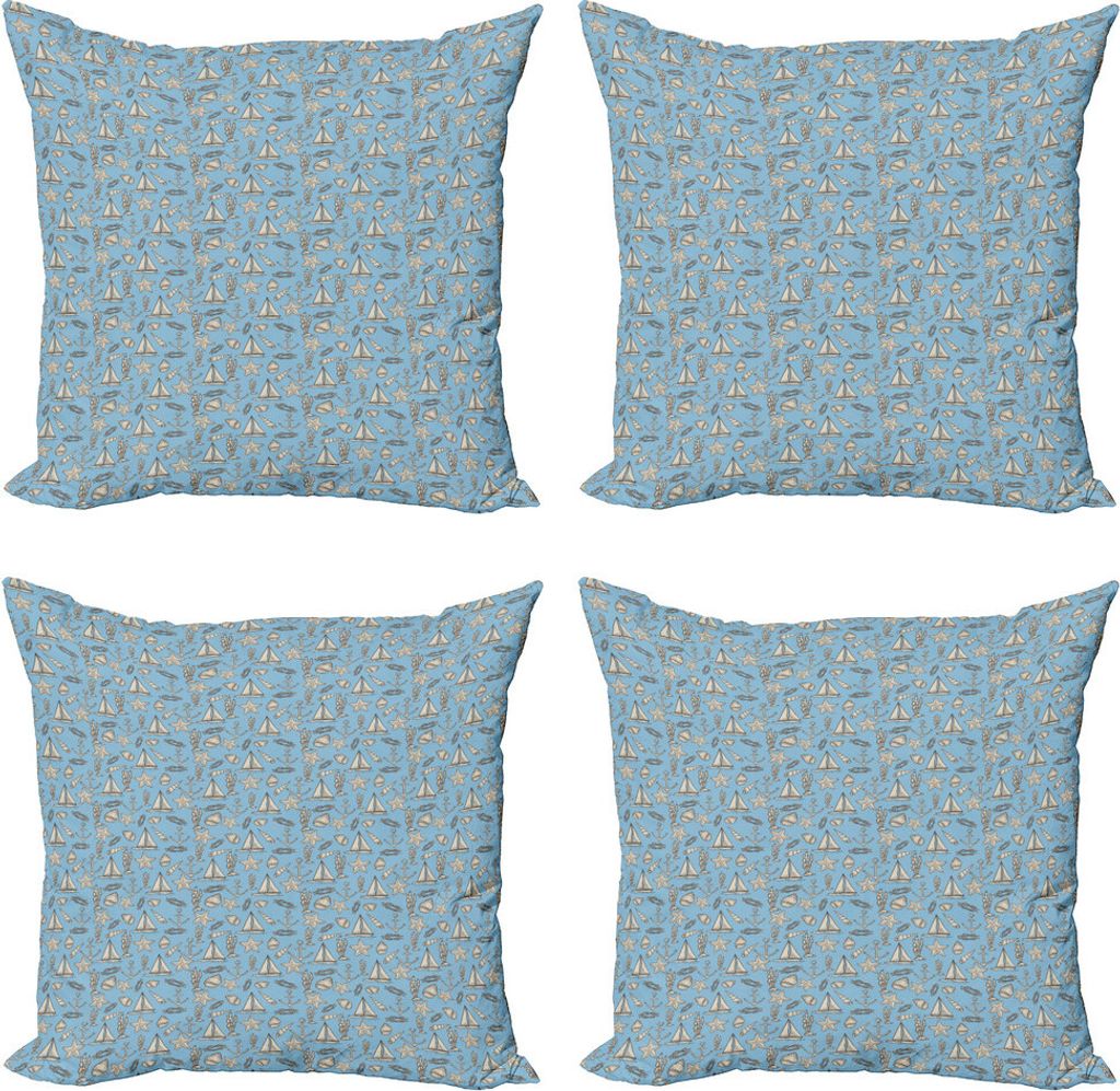 ABAKUHAUS Segelboot Kissenbezug Set (4 Stück), Seesterne und Algen, Moderner Doppelseitiger Digitaldruck, 45 cm x 45 cm, Himmelblau und Kokosnuss