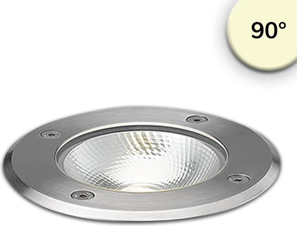 ISOLED LED Bodeneinbaustrahler, rund Edelstahl, IP67, 7W COB, 90°, warmweiß