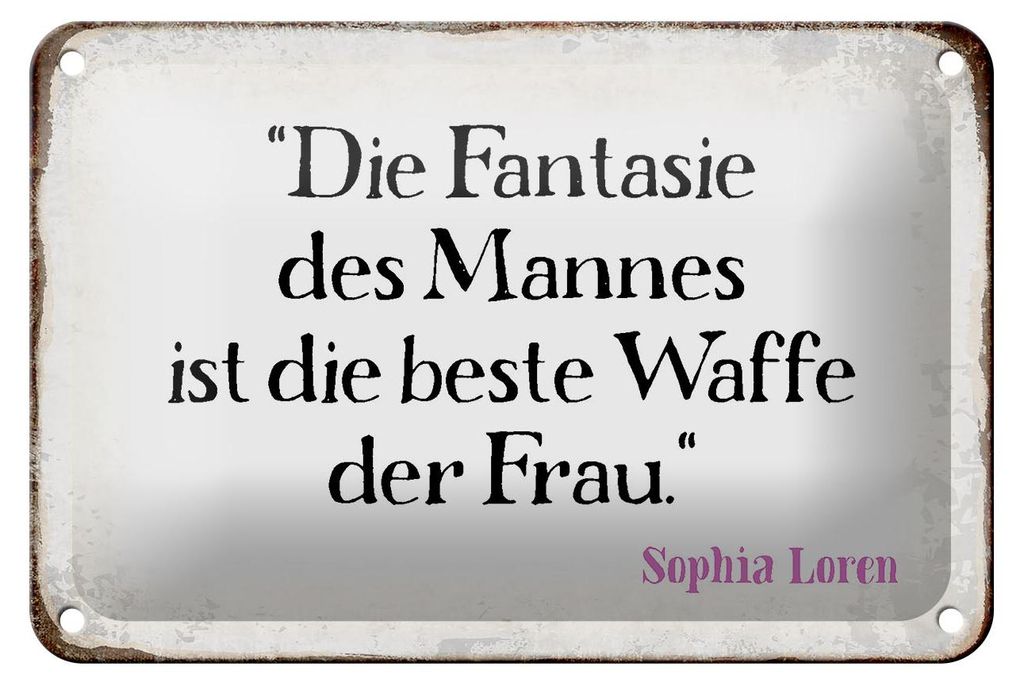 Blechschild Spruch 18x12cm Fantasie des Mannes beste Waffe Produktbild 