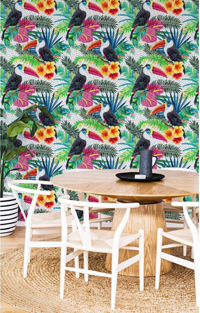 Coloray Fototapete 104x70 cm Vlies-Fototapete - Utensilien Hawaii-Vögel