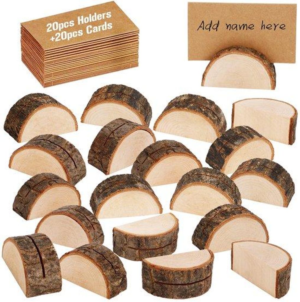 Holz-Platzkartenhalter-Set, 20 Stück, Holz, für Hochzeiten, inkl. 20 Zettel