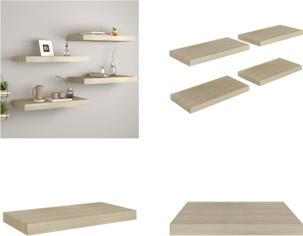 vidaXL Schwebende Wandregale 4 Stk. Eichefarben 50x23x3,8cm MDF - Wandregal - Wandregale - Schwebendes Wandregal - Schwebende Wandregale