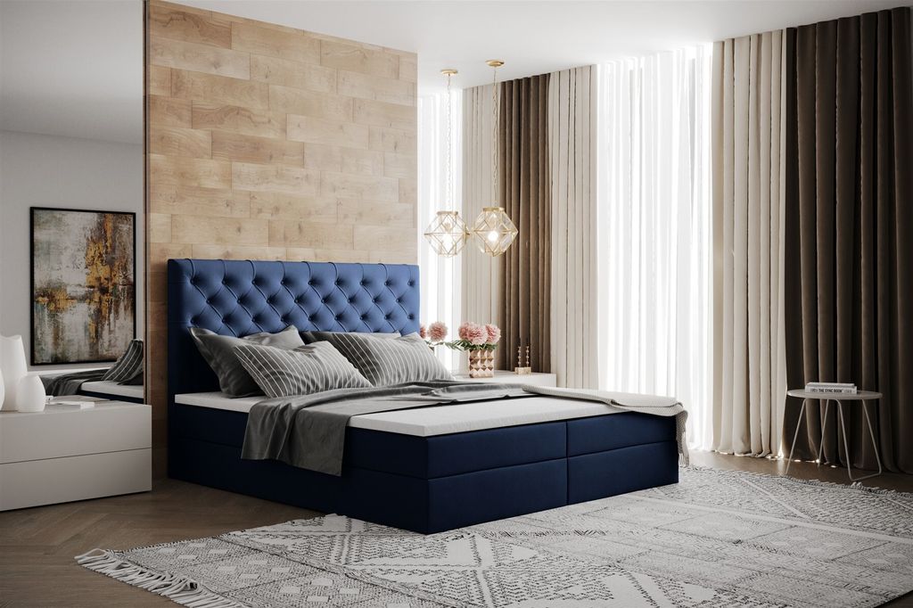 Boxspringbett Schlafzimmerbett HEKTOR 140x200cm in Stoff Blau