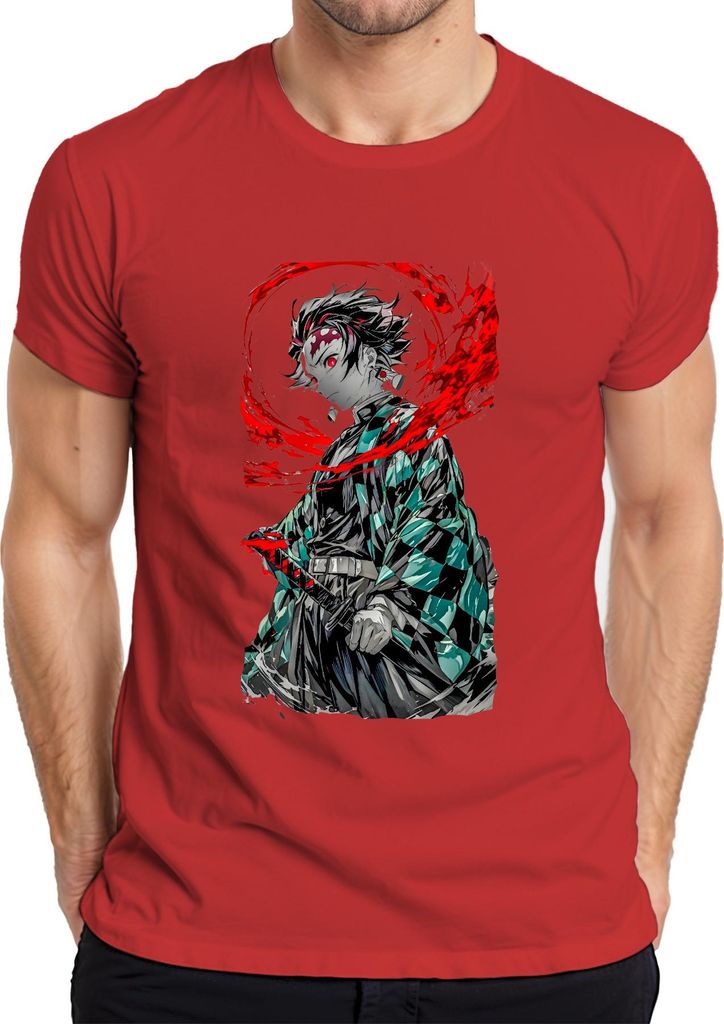 Tanjiro Kamado Demon Slayer Anime Schwert Blut Manga Geschenk Herren T-Shirt, Rot, M