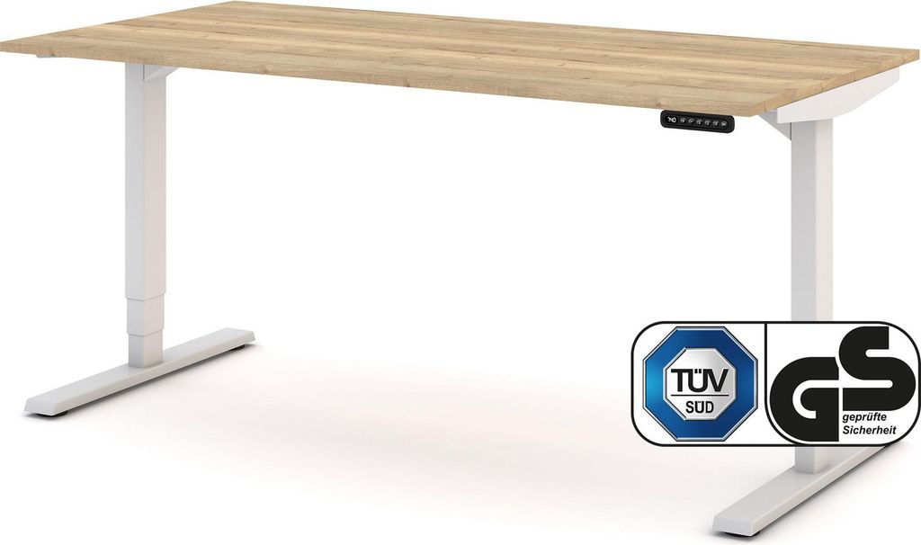 ASSMANN Elektrisch höhenverstellbarer Schreibtisch Y-Line Eiche Natura Weiß, 160x80cm, Memoryfunktion, Kollisionsschutz, 2-fach-Motorik