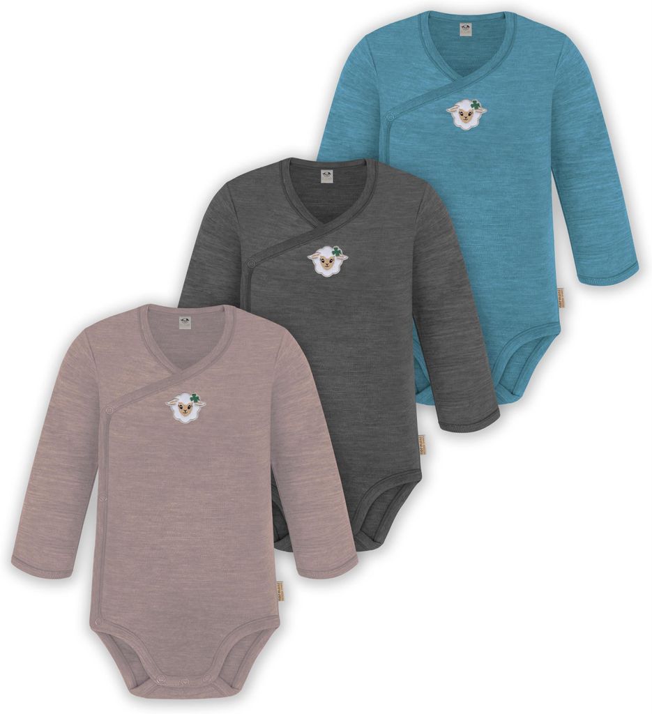 normani 3er Pack Baby Merino Langarm Wickelbody