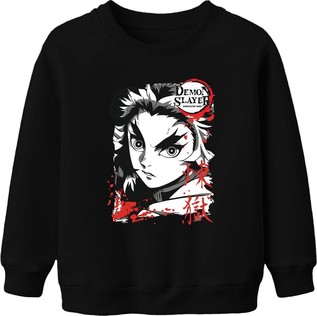 Demon Slayer Kimetsu no Yaiba Rengoku Feuer Anime Geschenk Uni Kinder Sweatshirt Pullover, Schwarz, 140
